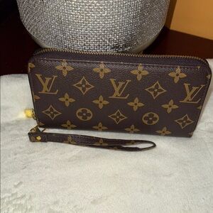 Monogram Zip Wristlet Wallet - Brown/Tan